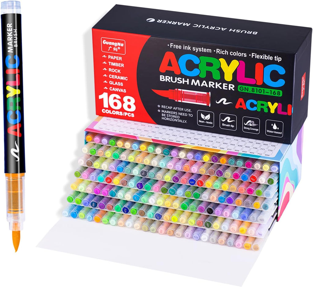 168 Guangna Acrylic Paint Markers Brush Tip