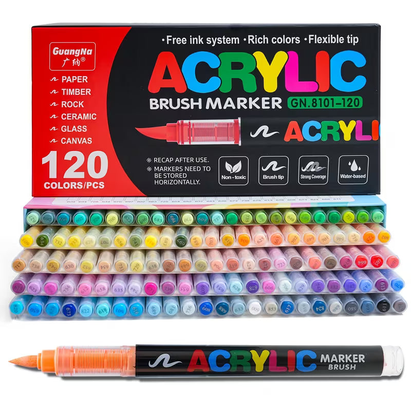 120 Guangna Acrylic Paint Markers Brush Tip