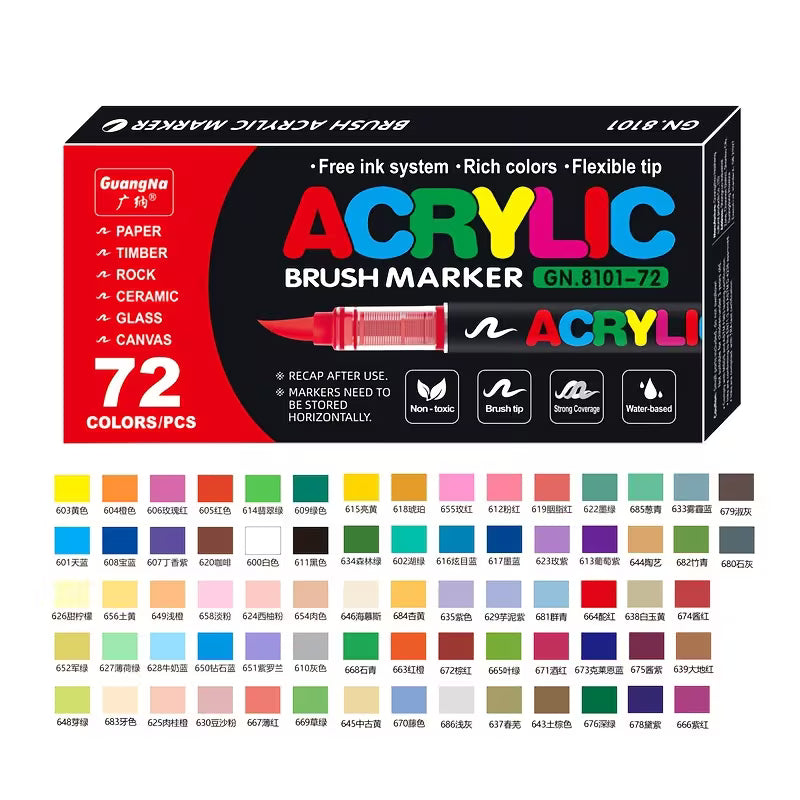 72 Guangna Acrylic Paint Markers Brush Tip